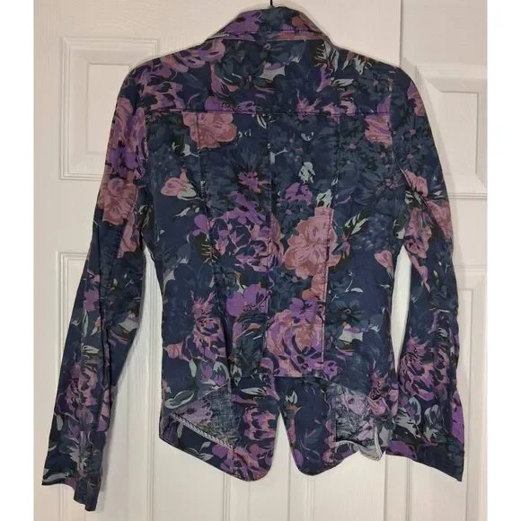 Free People womens size 6 linen lightweight jacket blue purple spring summer - Picture 6 of 10